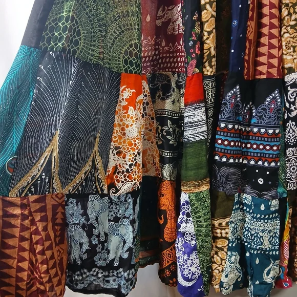 Womens Patchwork Long Maxi Peasant Skirt Boho Heavy Hippie Gypsy Colorful - Picture 5 of 10